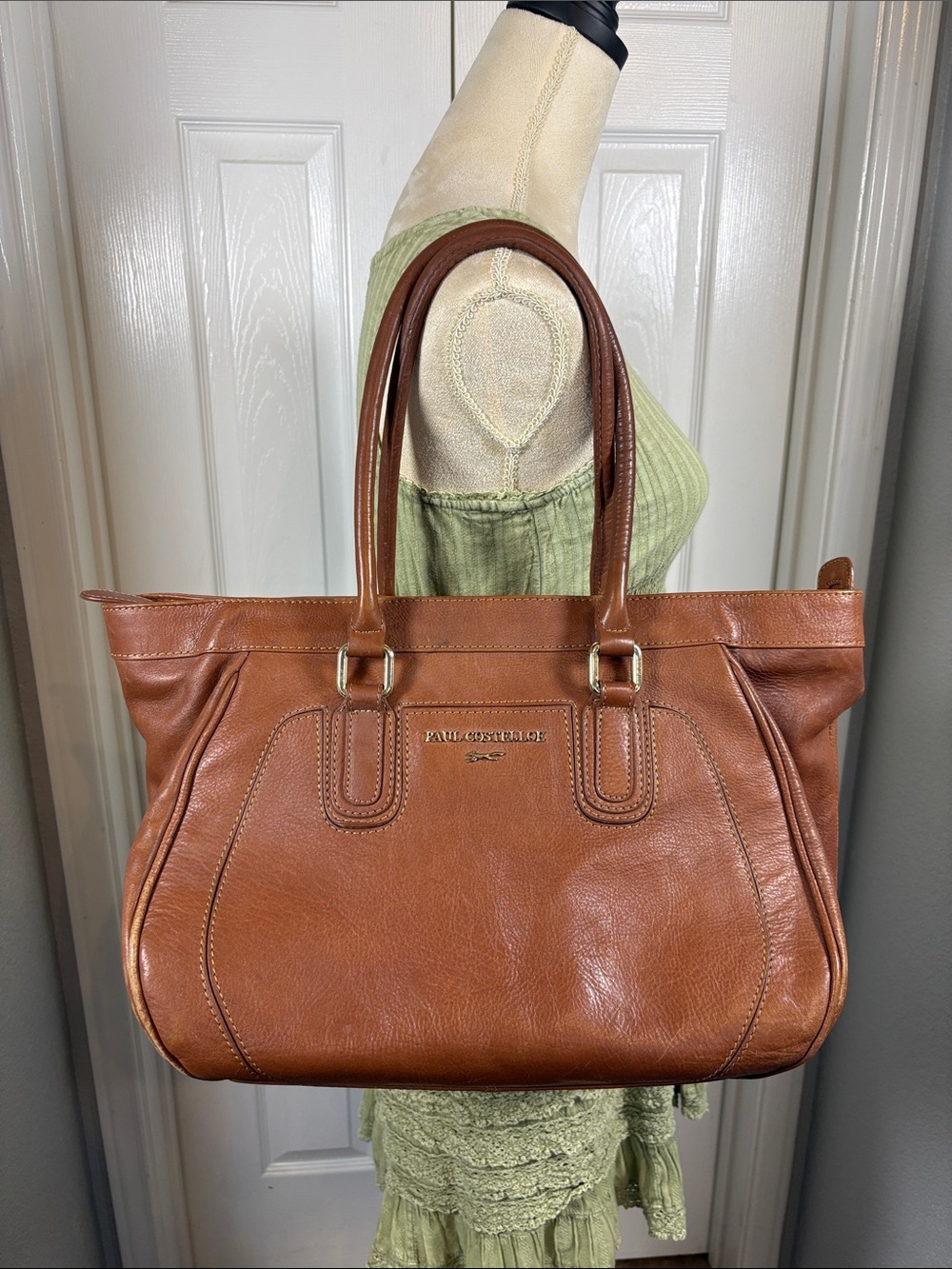 Paul Costelloe Cognac Leather Satchel Equestrian Quiet Luxury Elegant